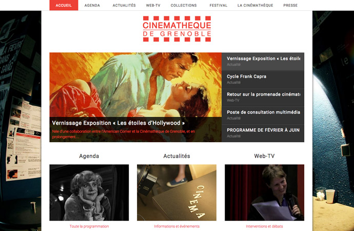 Interface de la page d'accueil du site de la Cinémathèque de Grenoble